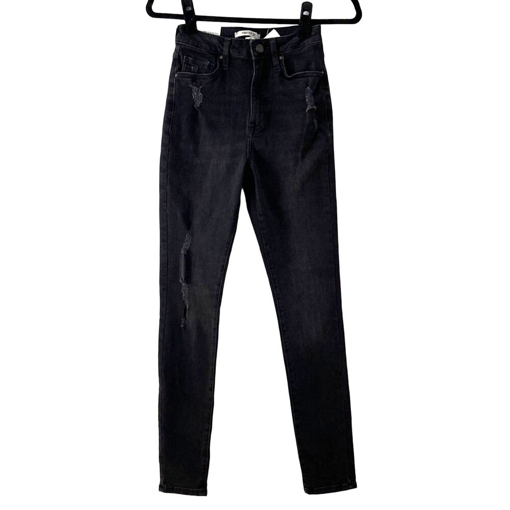 Forever 21 The Fairfax High Rise Skinny Jeans Solid Black Ripped New Women's 24
